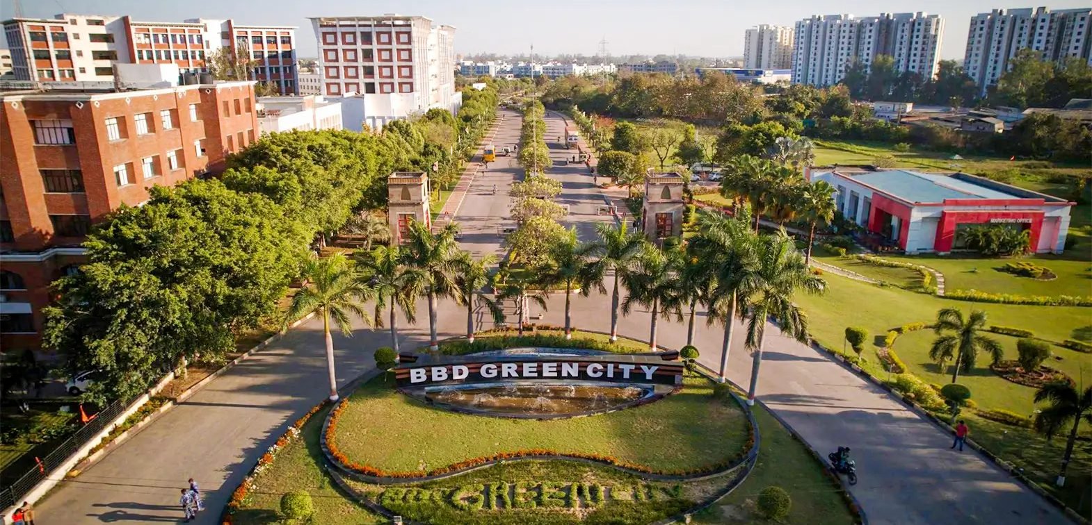 Actual view of the BBD Green City entrance boulevard with the township signage, Ayodhya Road, Lucknow